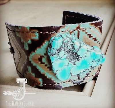 Leather cuff with leather tie - Turquoise Navajo
