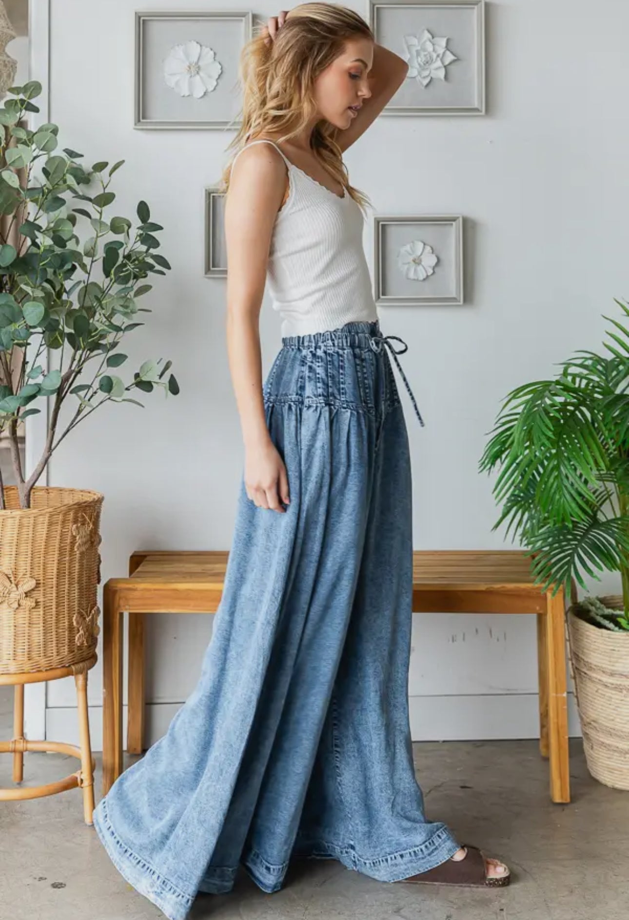 Washed Pinktuck Wide Leg Pants