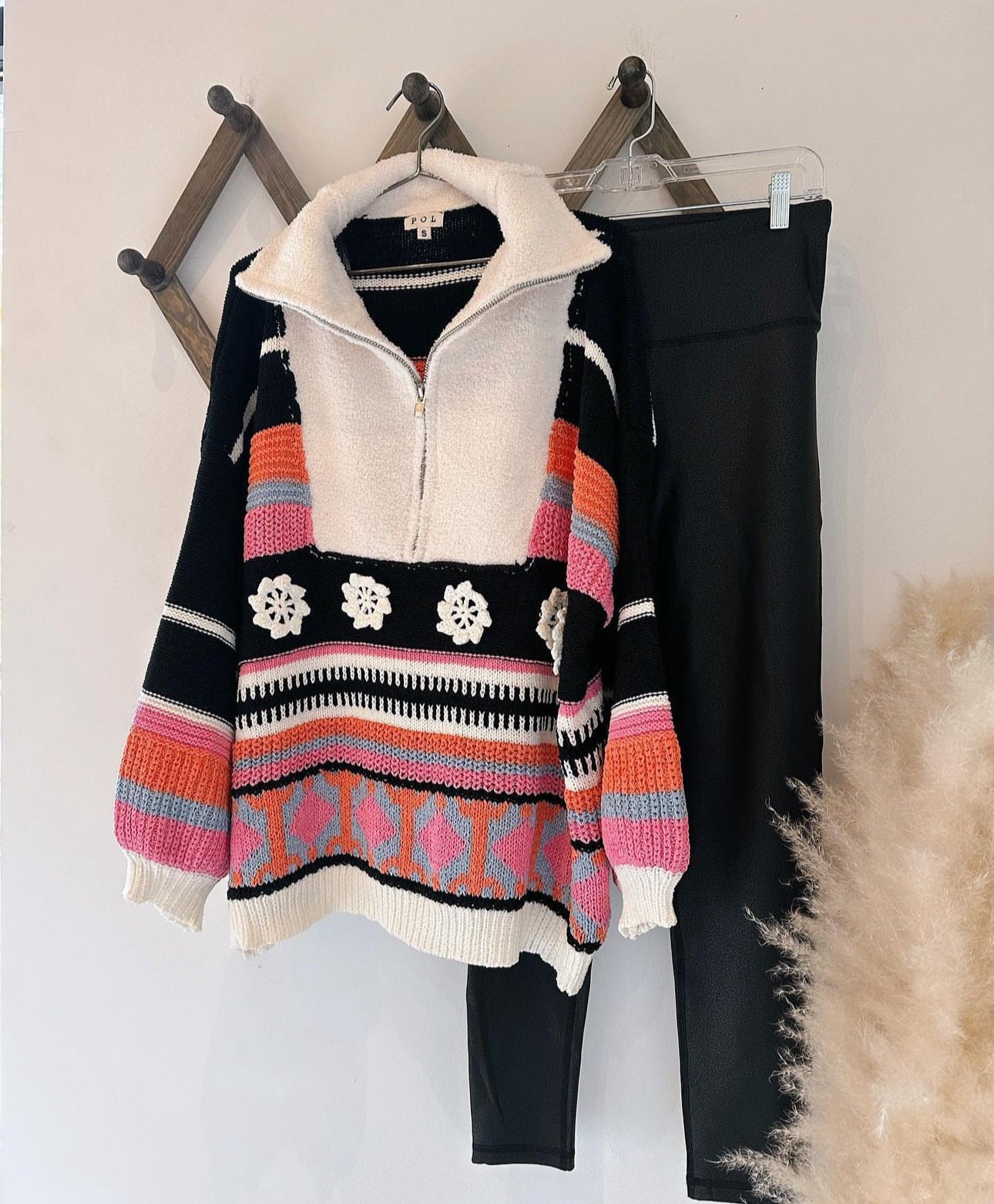 Black Multi Boho half zip