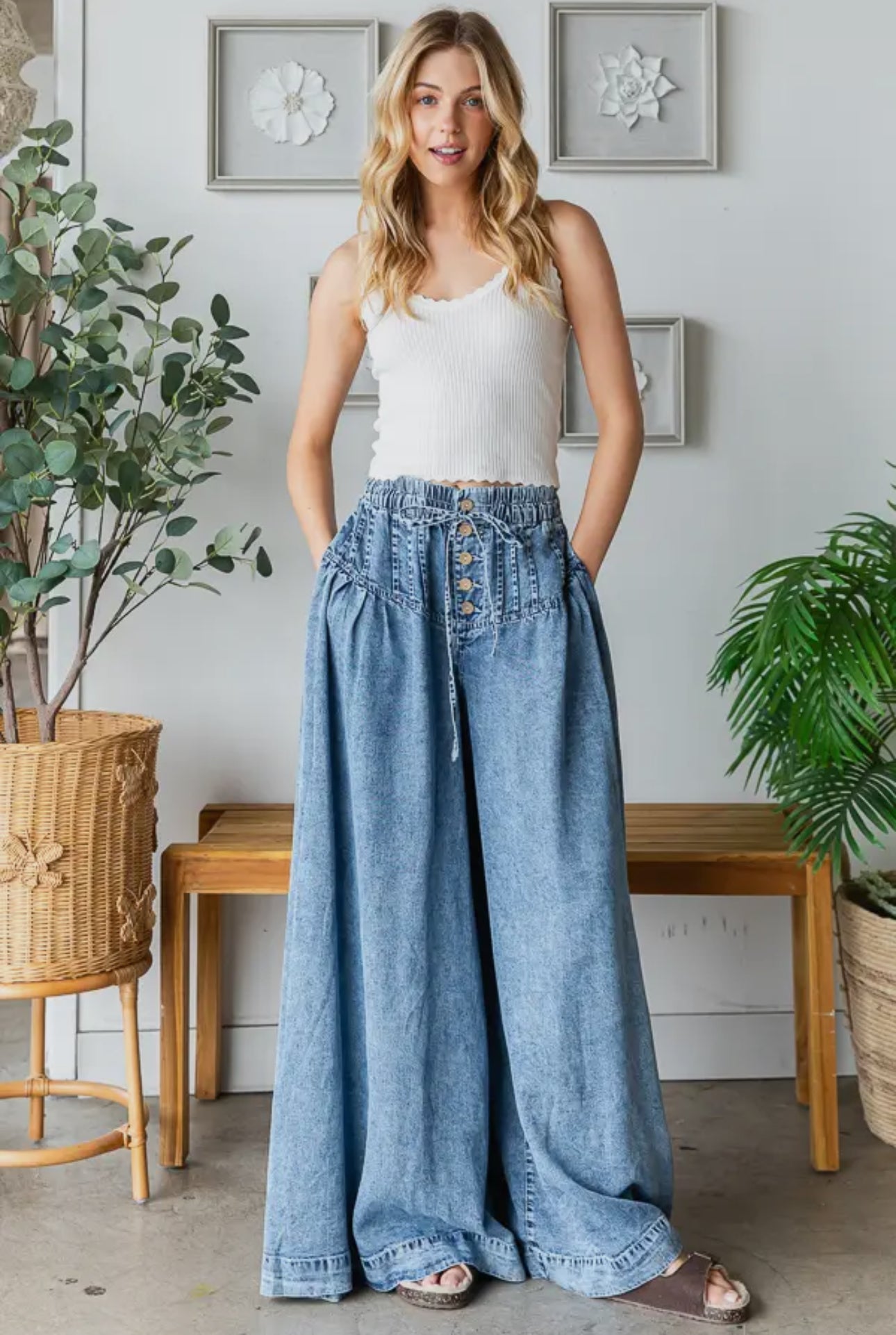 Washed Pinktuck Wide Leg Pants