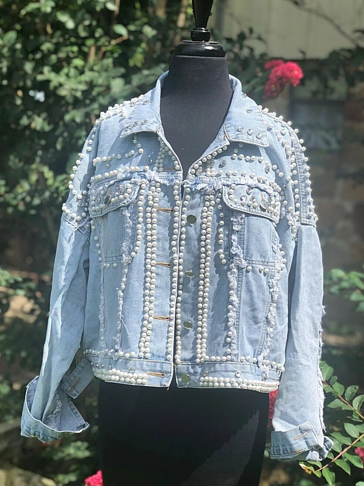 Rhinestone and Pearl Jean Jacket