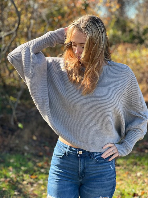 Ribbed dolman sleeve sweater