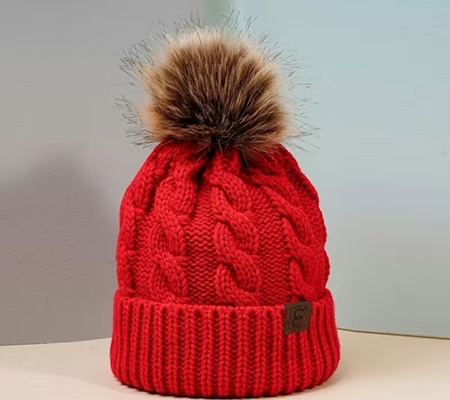 Cable Knit Beanie with Pom