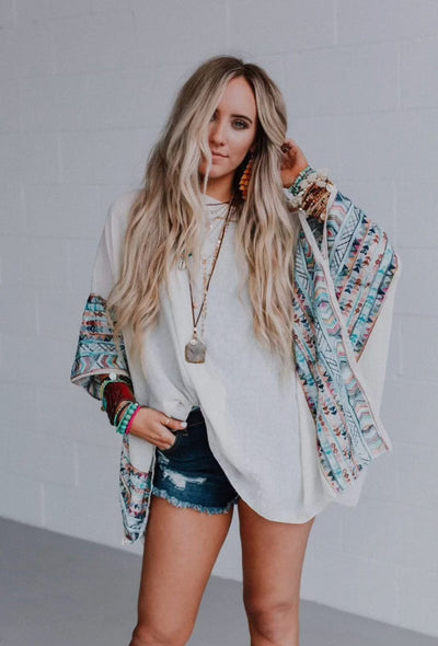 Fallon embroidered sleeve poncho