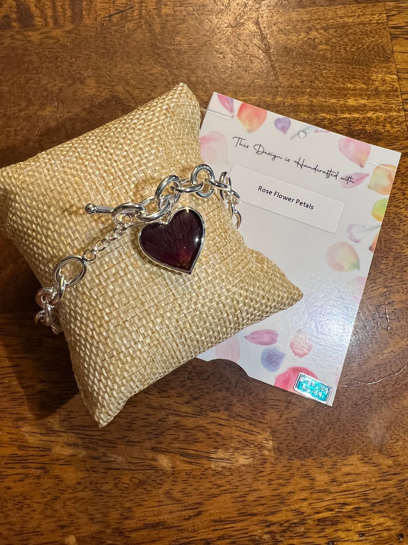 Full Heart Toggle Bracelet with Rose Petals
