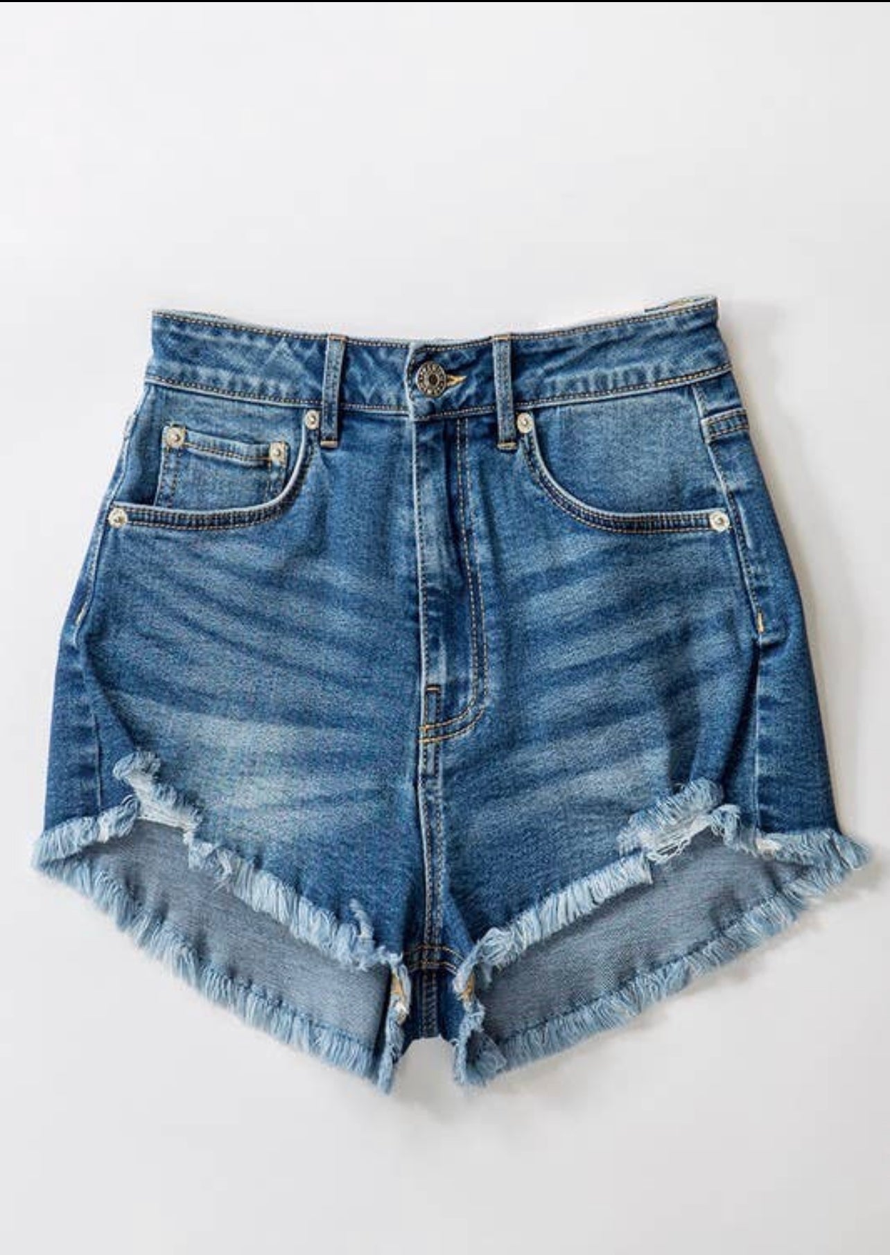 Distressed denim shorts