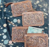 Tooled cowhide, coin purse