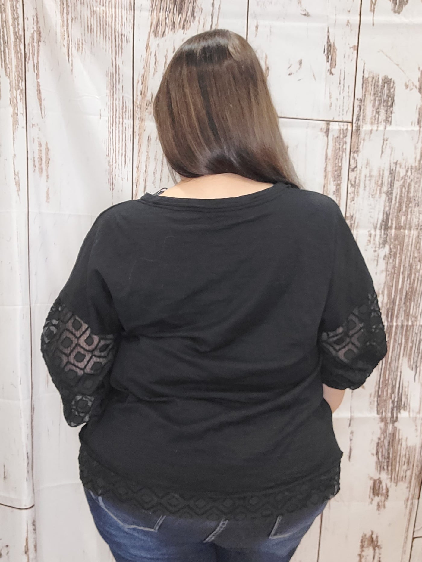 Solid Knit and Pattern Sheer Mixed Loose Top