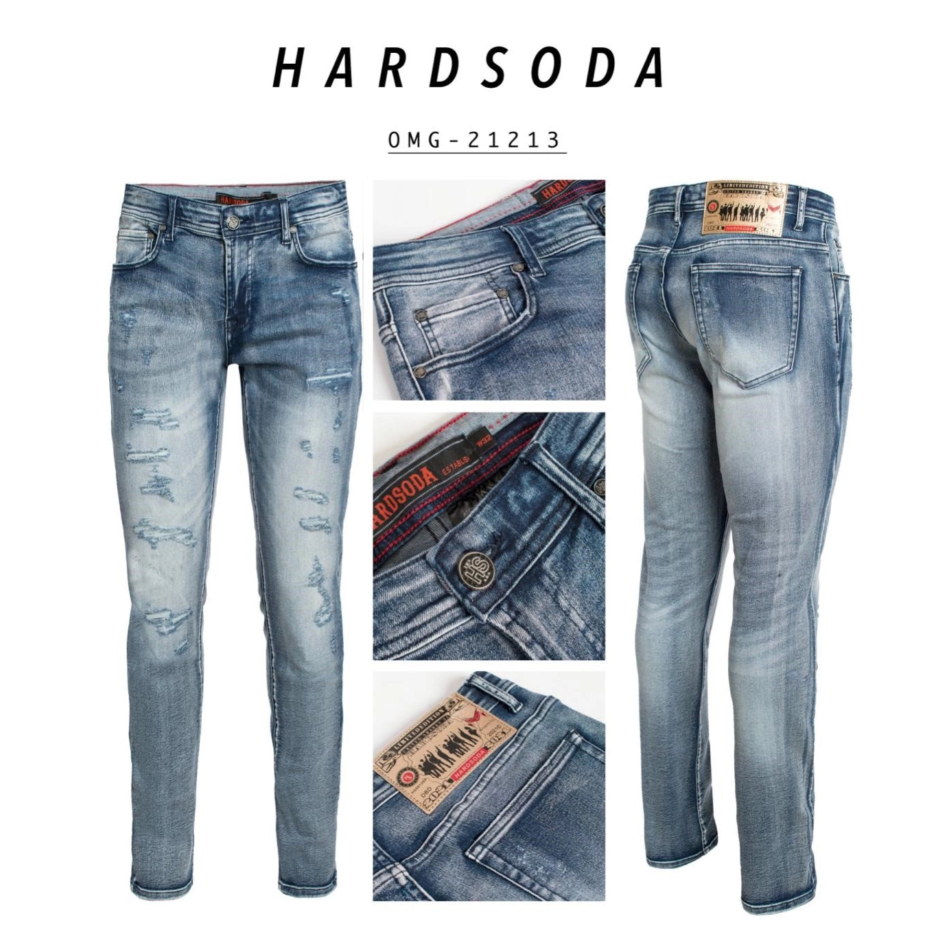 Hard Soda - Lt. Blue Rip/Repairs Stretch Jeans