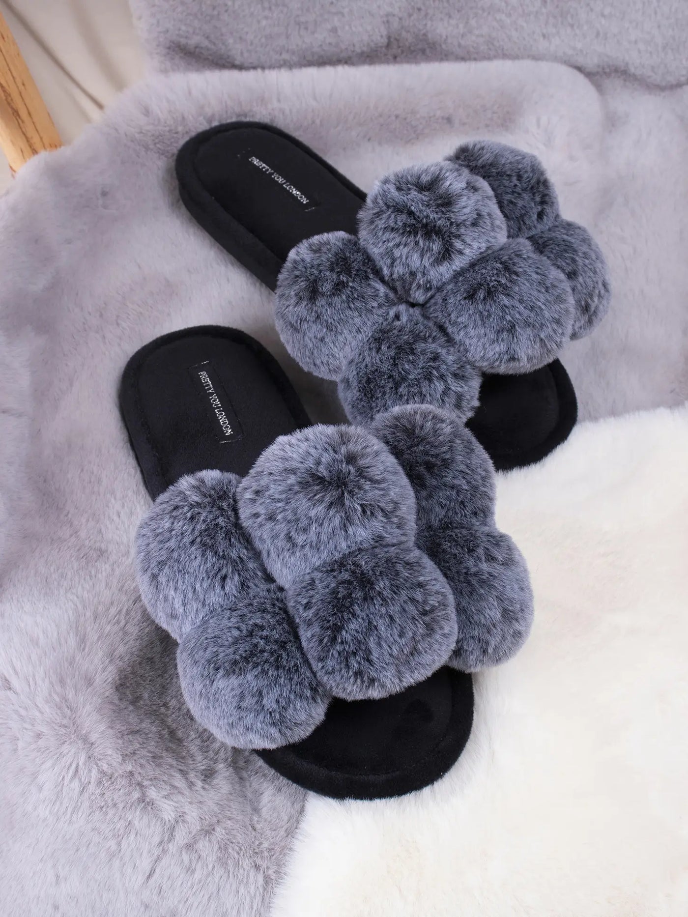 Sweet Dream Collection -Dolly Pom Pom Slippers in Black
