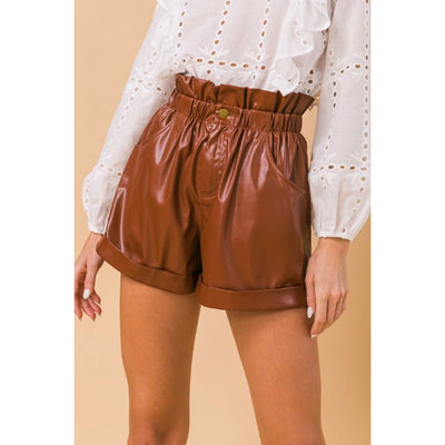 Faux Leather Paper Bag Waist Shorts